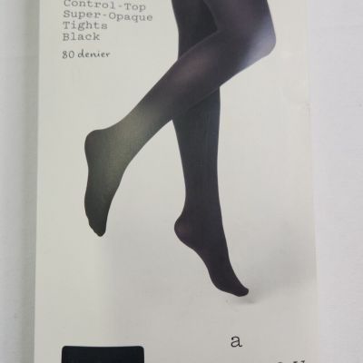 A New Day Womens Black Control Top Super Opaque Tights Size M/L 80 Denier